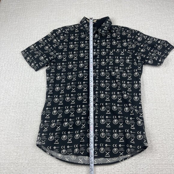 Y2K Volcom Skull Dead AOP Goth Punk Skate Mens Button Shirt Black Sz S Slim Fit - Picture 12 of 16
